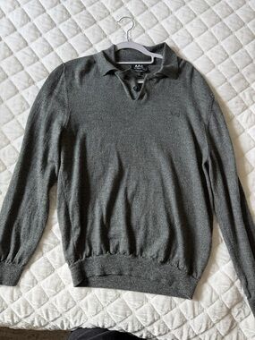A.P.C. Men’s Dark Gray V-Neck Polo Sweater